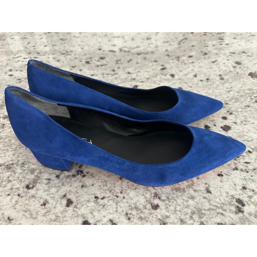 Via Spiga Guervie Blue Suede Pointed Toe Block Heel Pump shoes 7.5 7 1/2